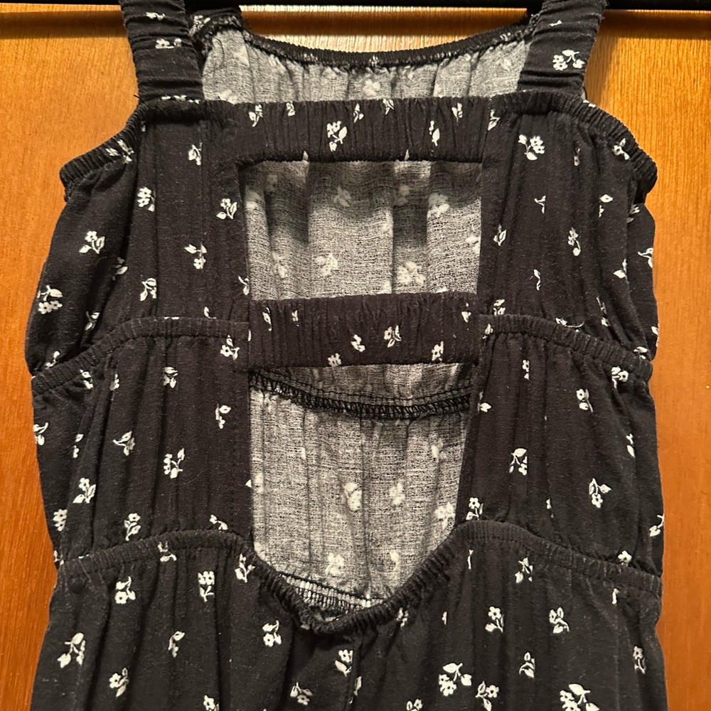 Kids Art Class Black Jumpsuit with White Floral Pattern - Picture 4 of 6